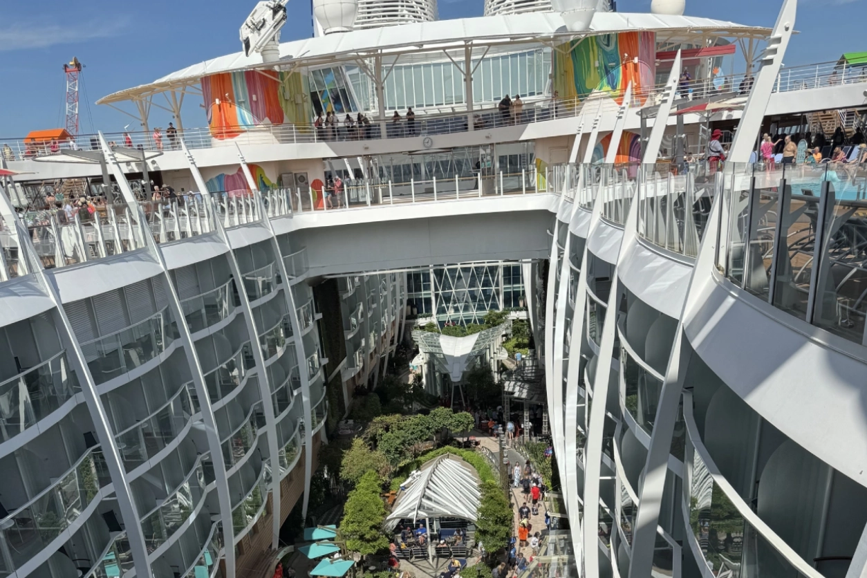 New Project (5) Cruise ship balcony view with green space.
