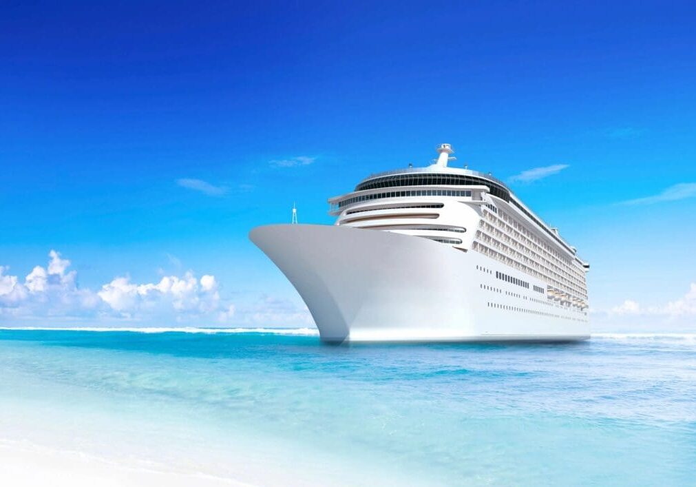 fm=f_6057 A large cruise ship is in the ocean.